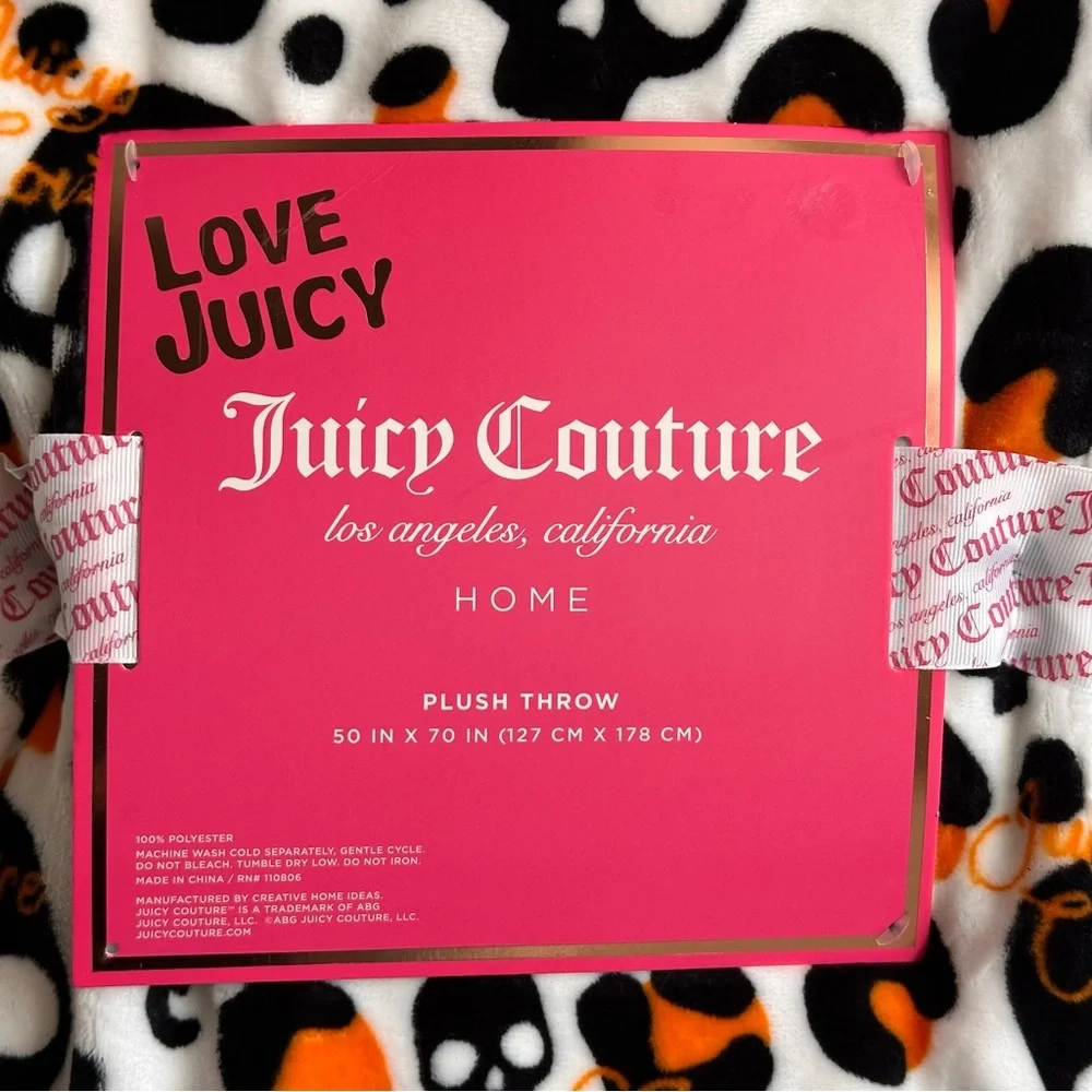 Juicy Couture Halloween Black and Orange Skull Plush 50 x 70 Inch Throw Blanket